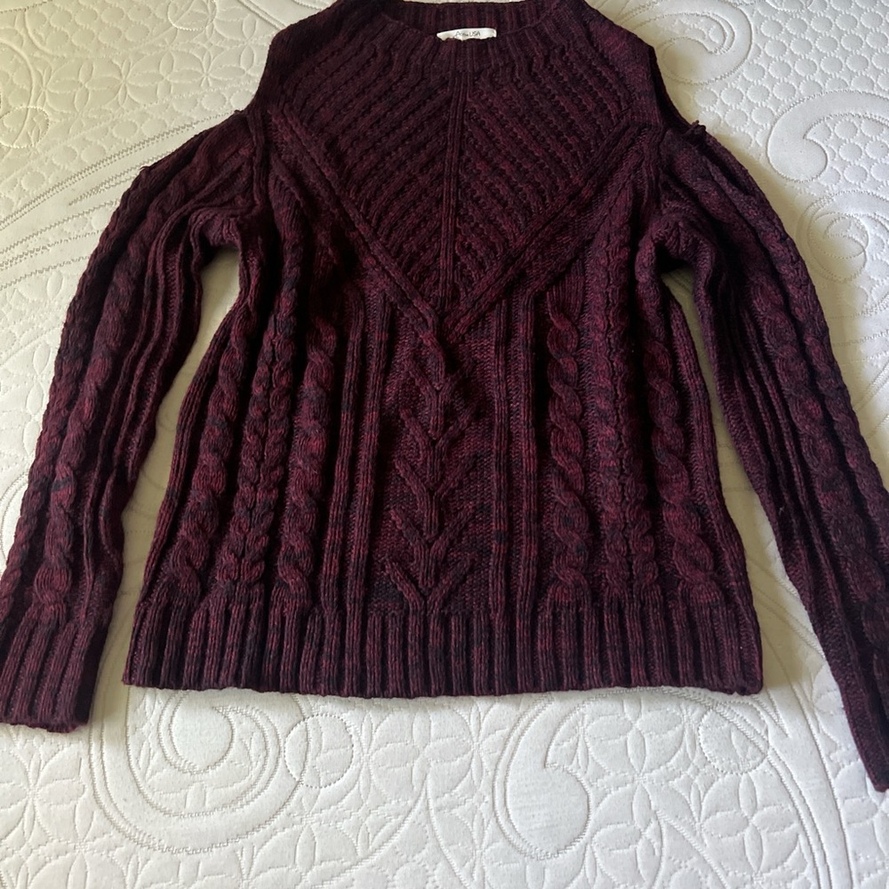 Active USA Red Cowl Neck Sweater with Cable Knit Design